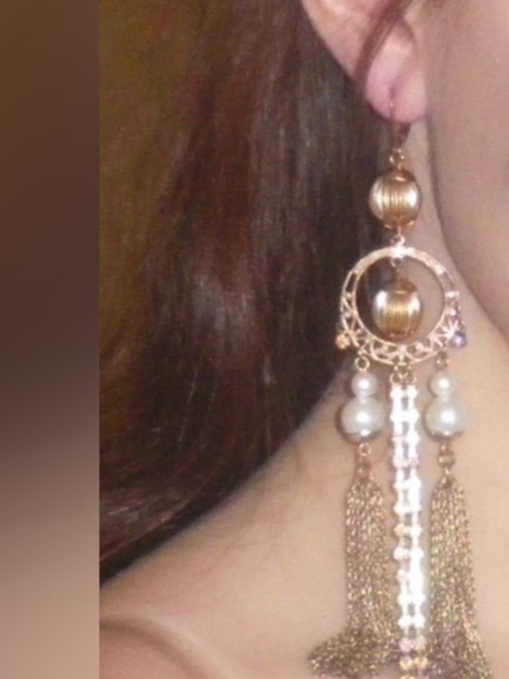 Old looking Gold-Tone Dangle Tassel Earrings with Pearls - Women Jewelry